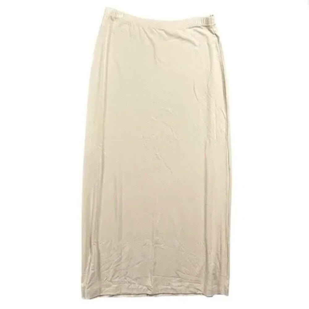 J. Crew Maxi Pencil Skirt Sz L Tan Soft Stretchy Cottagecore Staple Neutral USA